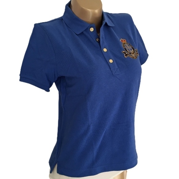 RALPH Lauren 100% Cotton Polo Shirt Top Royal Crest Women Y2K NOS - Picture 3 of 10